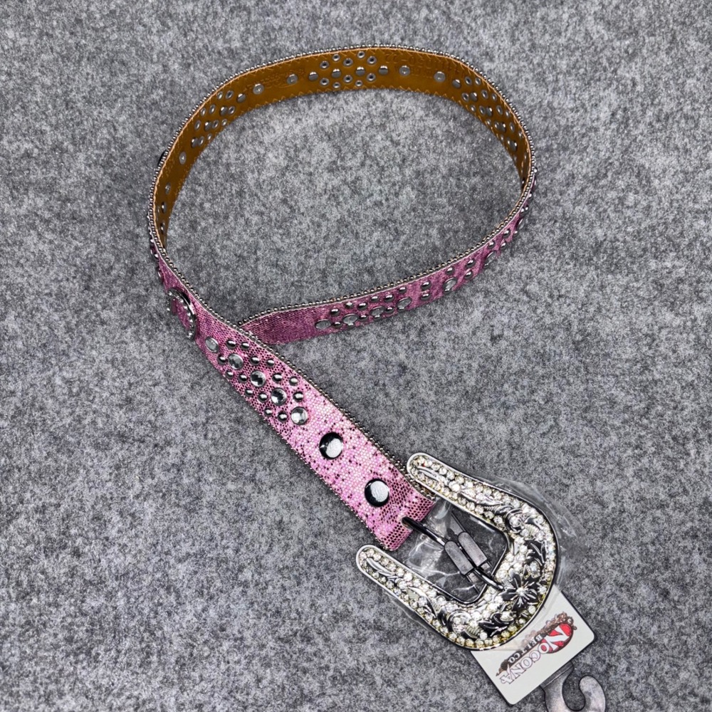 Nocona Belt Co Western Belt Kids 22 Pink Rhinestone Horseshoe Glitter Cowgirl